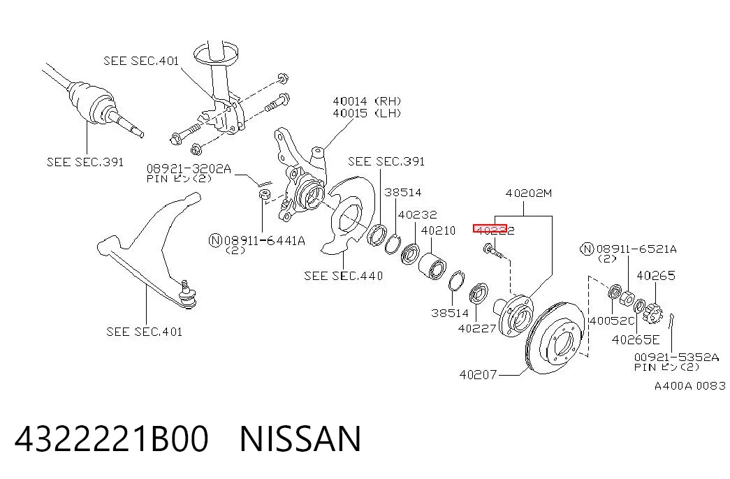 4322221B00 Nissan/Infiniti Шпилька колісна, передня