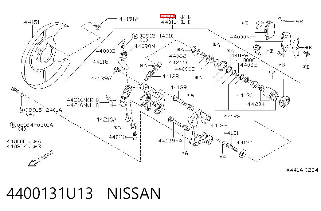 4400131U13 Nissan/Infiniti Супорт гальмівний задній правий