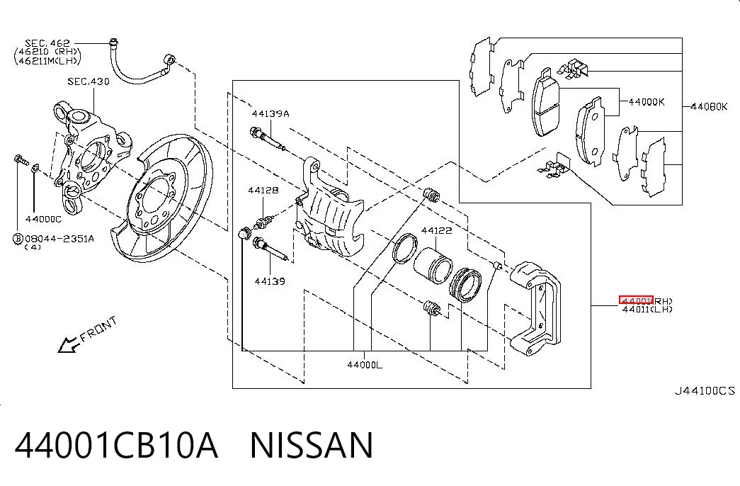44001CB10A Nissan/Infiniti Супорт гальмівний задній правий