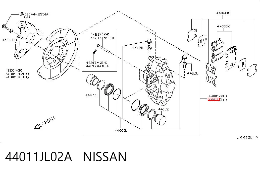 44011JL02A Nissan/Infiniti Супорт гальмівний задній лівий