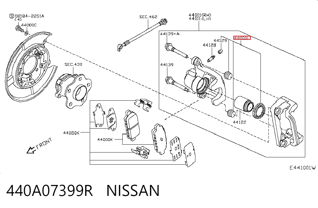Ремкомплект заднього гальмівного супорта на Nissan Murano  Z51