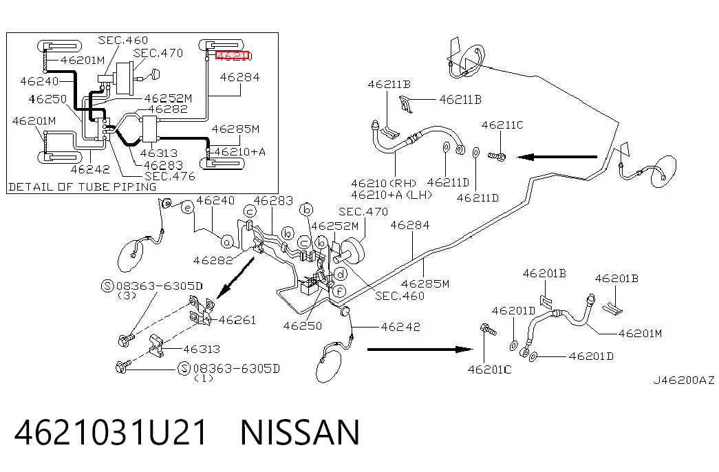4621031U21 Nissan/Infiniti Шланг гальмівний задній, правий