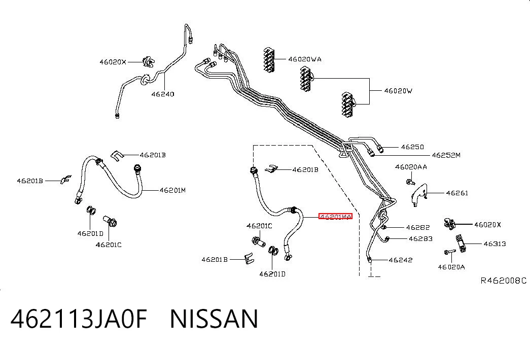 462113JA0F Nissan/Infiniti Гнучка гальмівна трубка передня