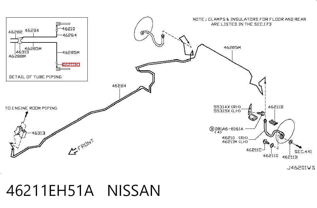 46211EH51A Nissan/Infiniti Шланг гальмівний задній, правий