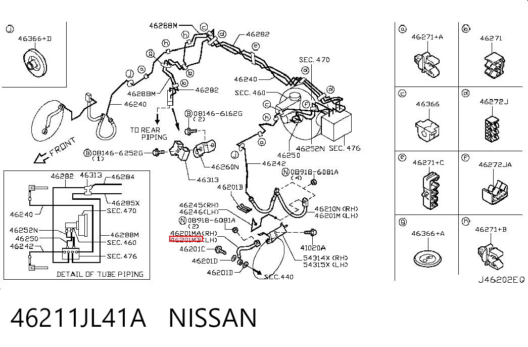 46211JL41A Nissan/Infiniti Шланг гальмівний передній, лівий