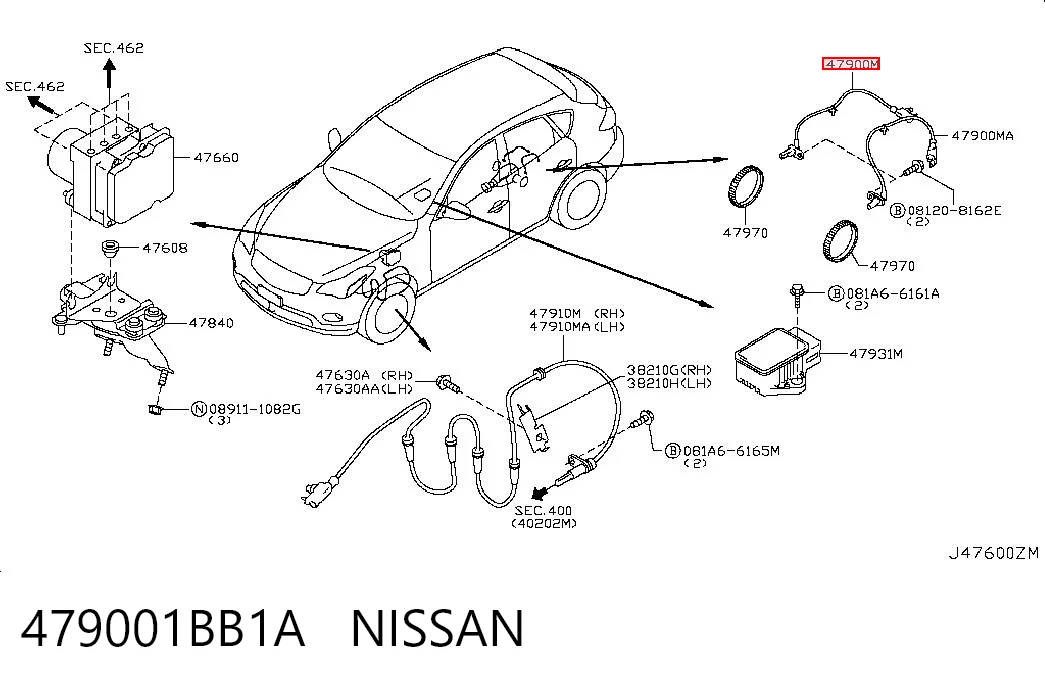 479001BB1A Nissan/Infiniti Датчик АБС (ABS) задній правий