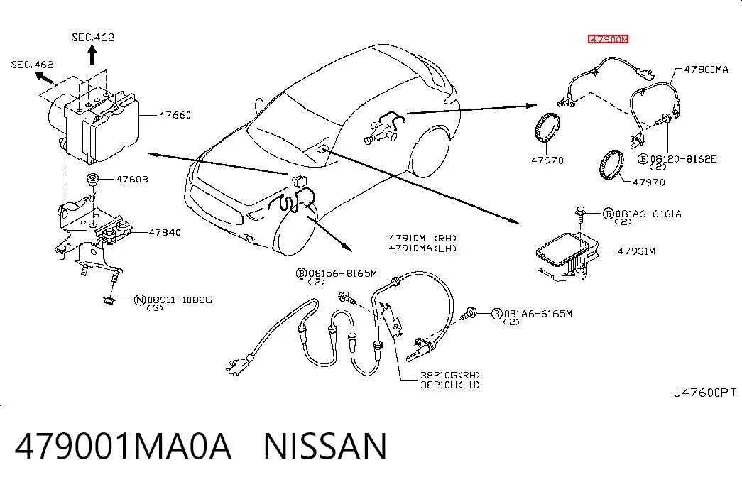 479001MA0A Nissan/Infiniti Датчик АБС (ABS) задній правий