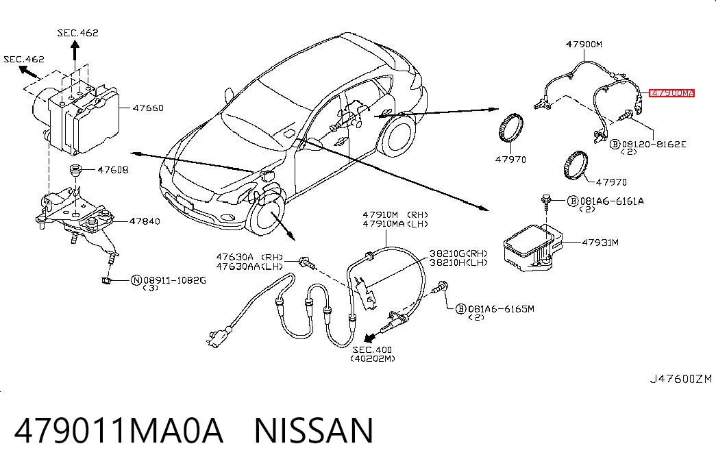 479011MA0A Nissan/Infiniti Датчик ABS задній лівий