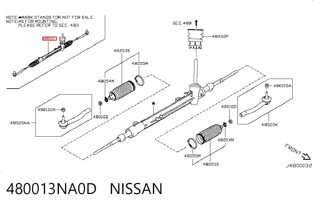 Рейковий рульовий механізм на Nissan LEAF I ZE0