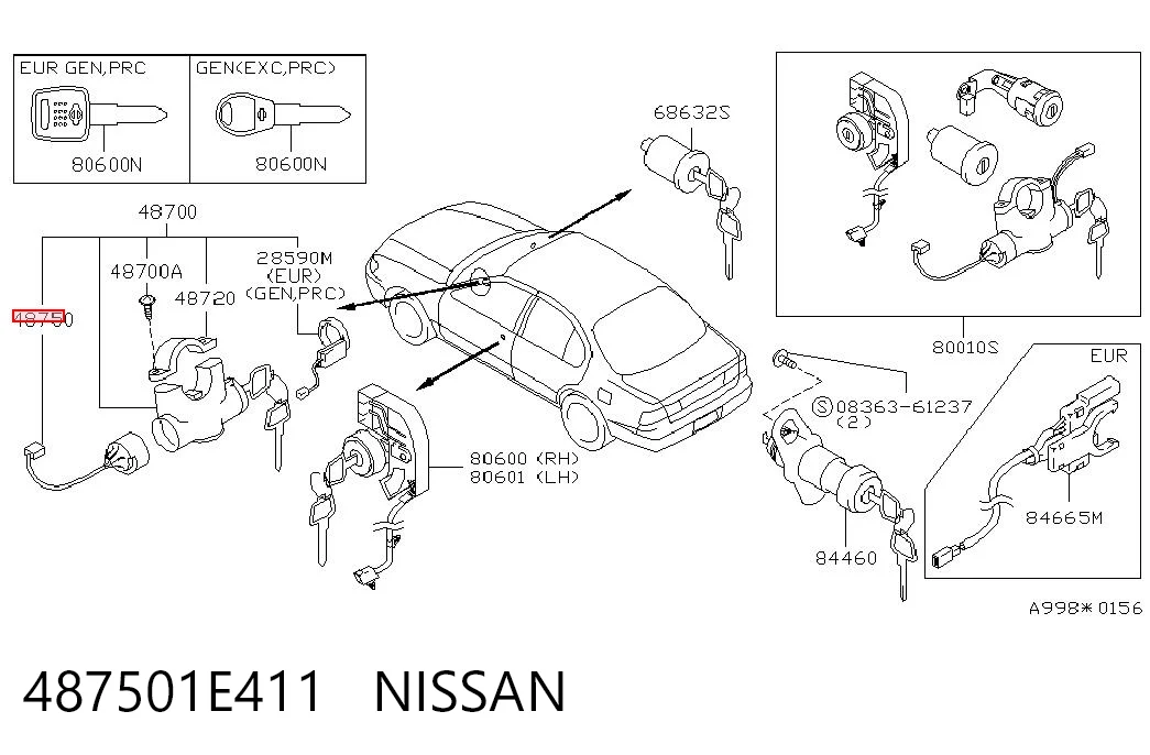 487501E411 Nissan/Infiniti Контактна група замка