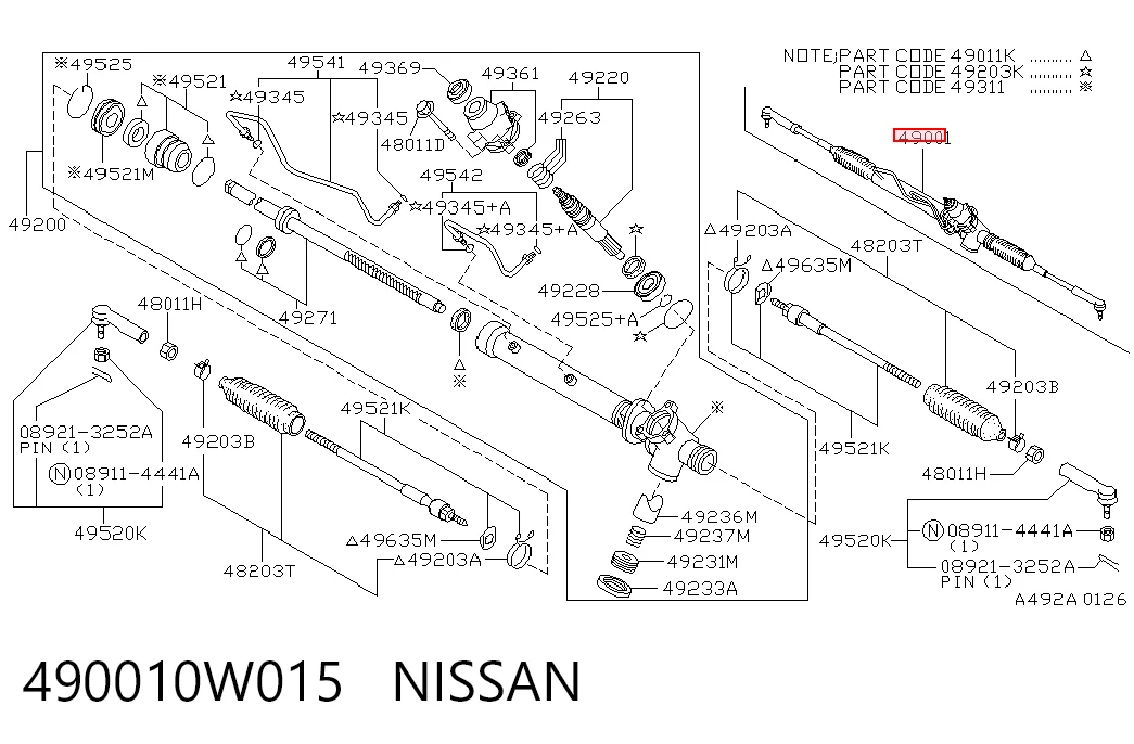 490010W015 Nissan/Infiniti Рейковий рульовий механізм