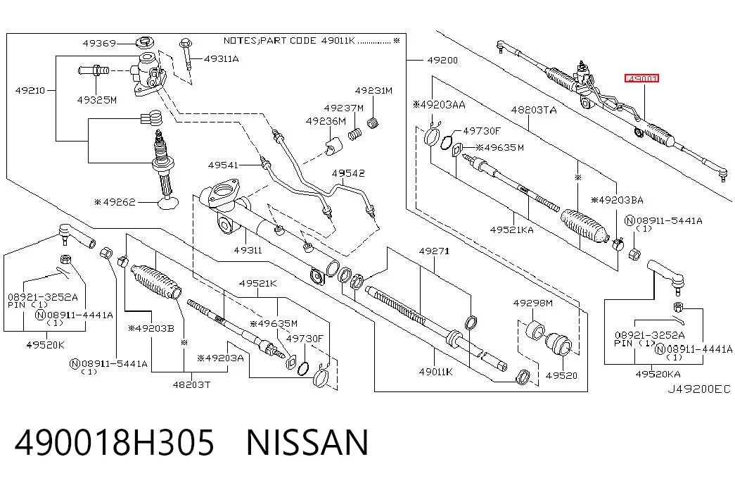 490018H305 Nissan/Infiniti Рейковий рульовий механізм