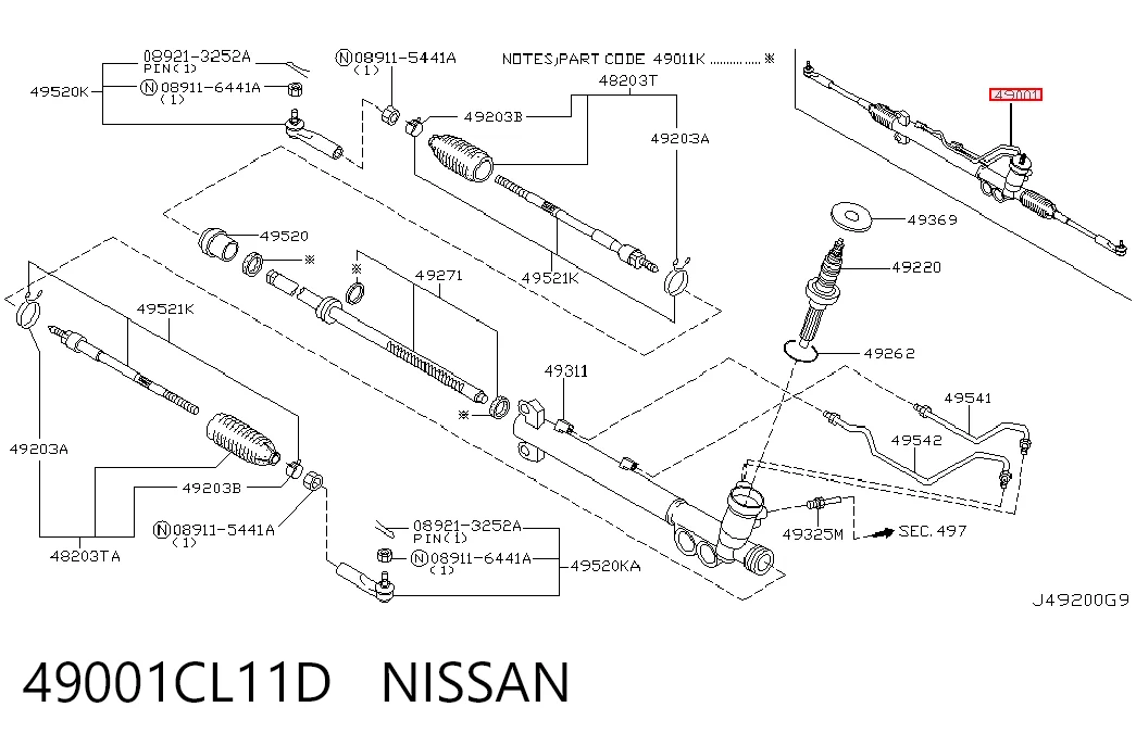 49001CL11D Nissan/Infiniti Рейковий рульовий механізм