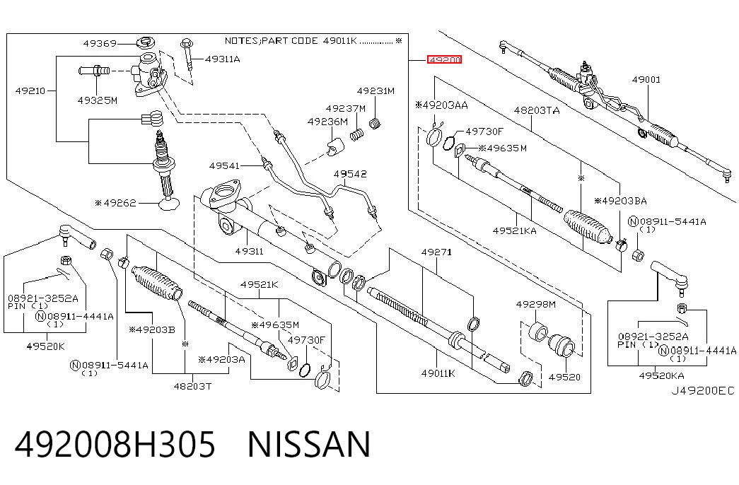 492008H305 Nissan/Infiniti Рейковий рульовий механізм