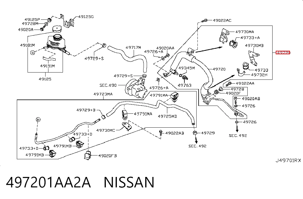 497201AA2A Nissan/Infiniti Трубка високого тиску ГПК