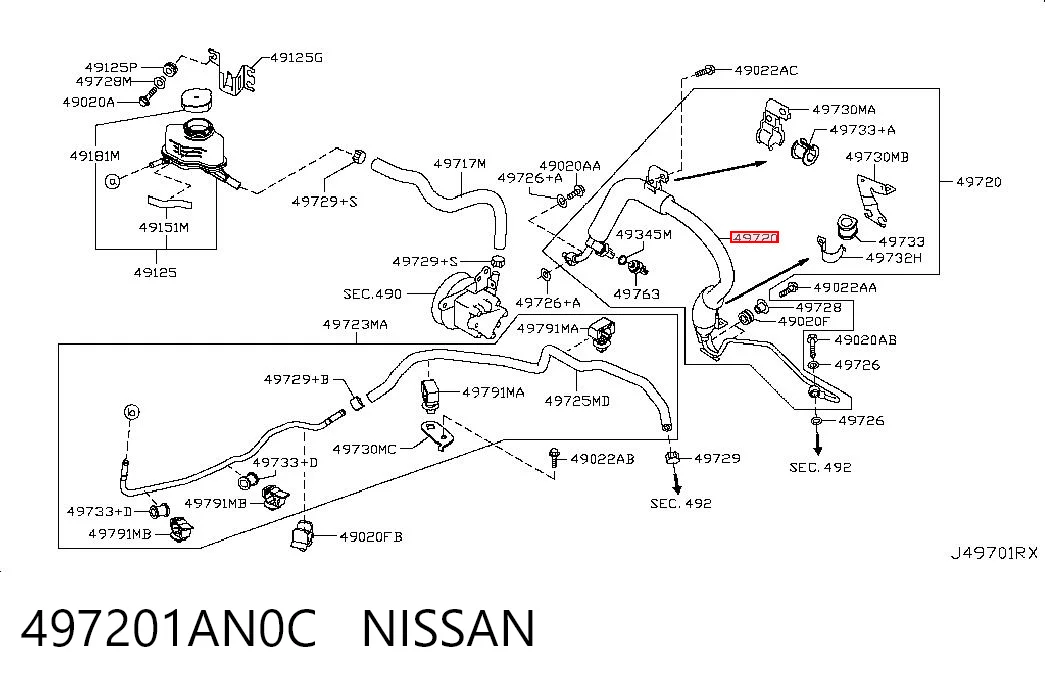 497201AN0C Nissan/Infiniti Трубка високого тиску ГПК