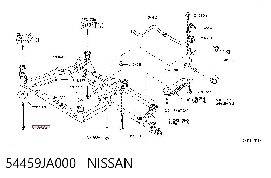 54459JA000 Nissan/Infiniti Болт кріплення передньої балки (підрамника)