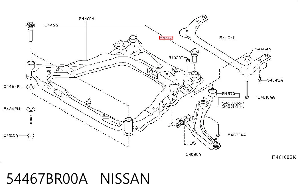 54467BR00A Nissan/Infiniti Подушка передньої балки