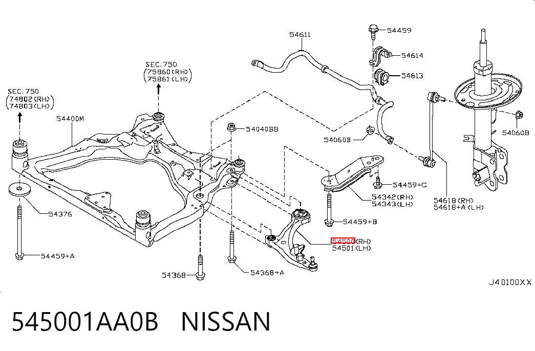 Купити Важіль передньої підвіски нижній, правий Nissan Murano  Z51
