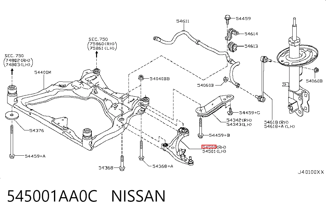  Важіль передньої підвіски нижній, правий Nissan Murano 