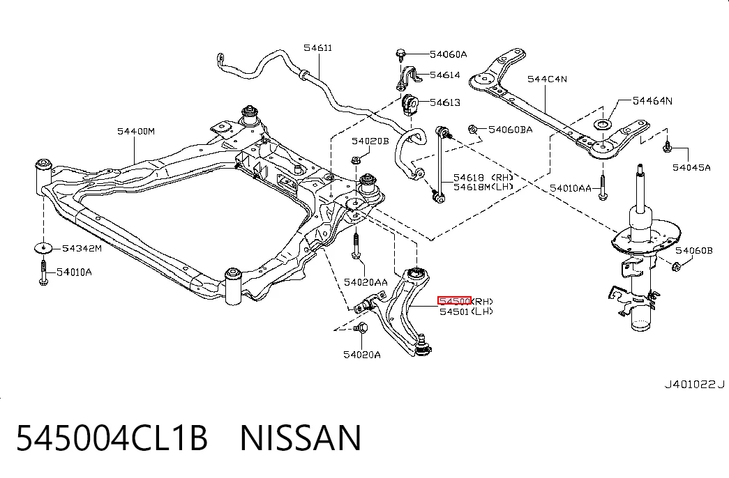 545004CL1B Nissan/Infiniti Важіль передньої підвіски нижній, правий