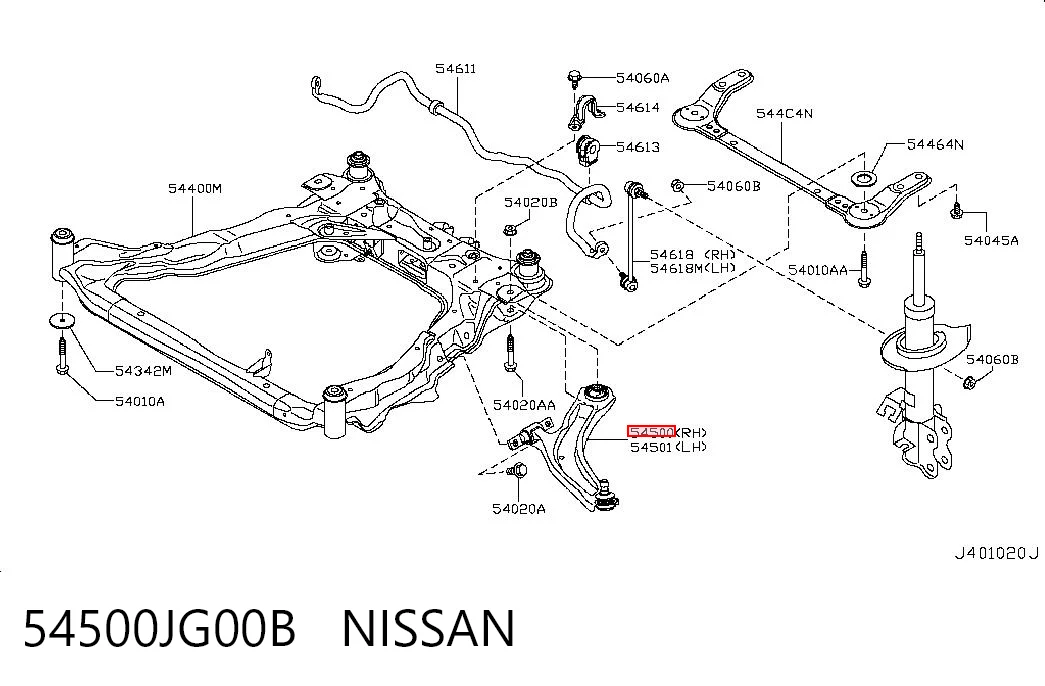 54500JG00B Nissan/Infiniti Важіль передньої підвіски нижній, правий