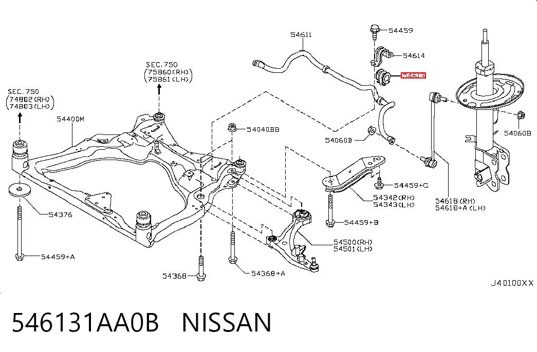 546131AA0B Nissan/Infiniti Втулка стабілізатора переднього