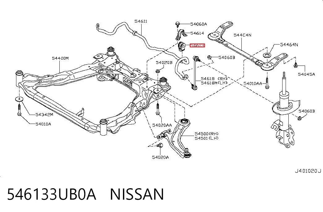 546133UB0A Nissan/Infiniti Втулка стабілізатора переднього