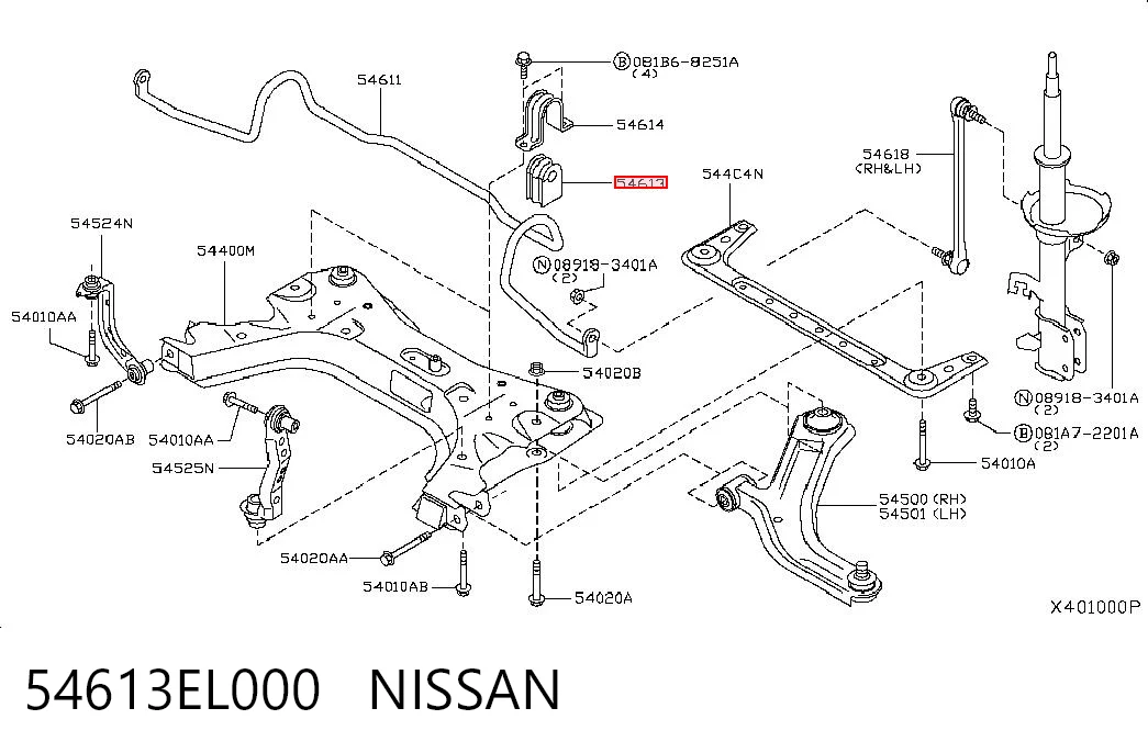 54613EL000 Nissan/Infiniti Втулка стабілізатора переднього