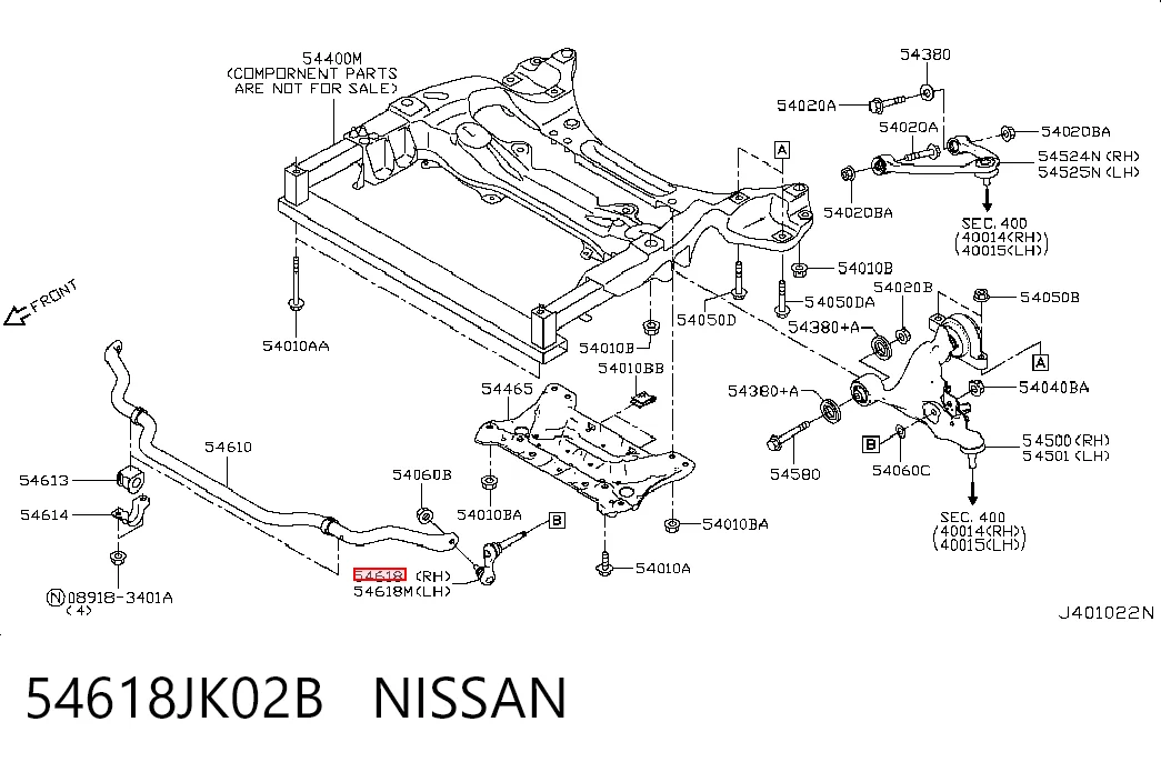 54618JK02B Nissan/Infiniti Стійка стабілізатора, переднього, права