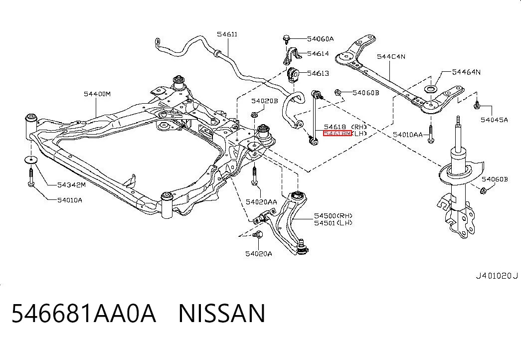 546681AA0A Nissan/Infiniti Стійка стабілізатора, переднього, ліва