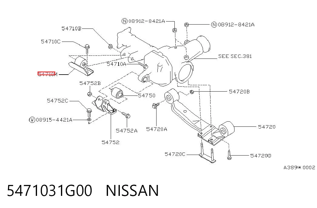 5471031G00 Nissan/Infiniti Сайлентблок траверси кріплення заднього редуктора, передній верхній