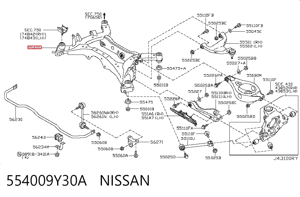 Балка задньої підвіски, підрамник Nissan Teana J31