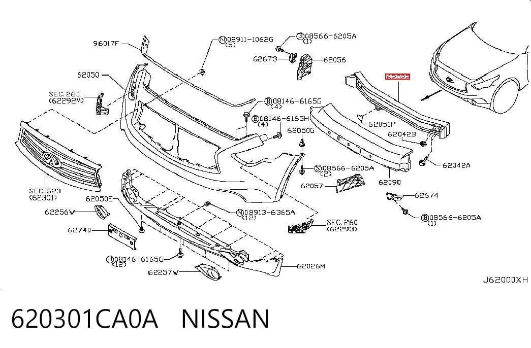 Балка бампера переднього на Infiniti FX  S51