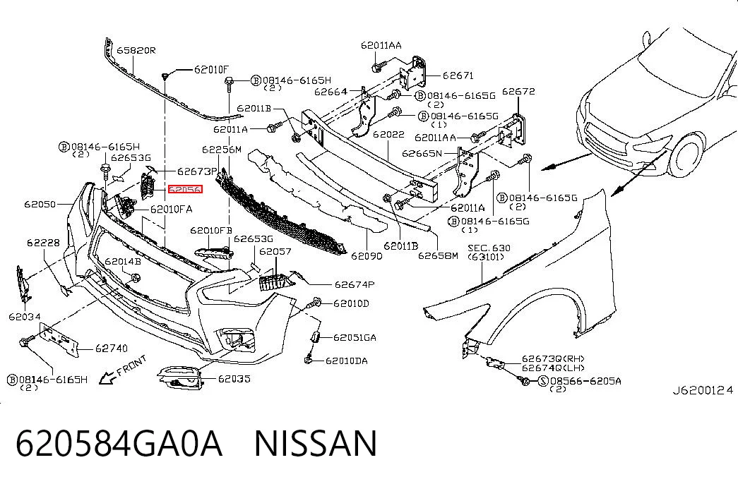 620584GA0A Nissan/Infiniti Кронштейн бампера переднього, зовнішній правий
