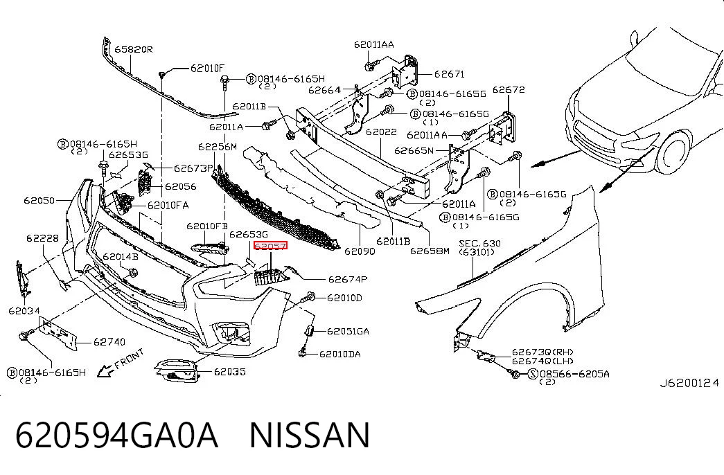 620594GA0A Nissan/Infiniti Кронштейн бампера переднього, зовнішній лівий