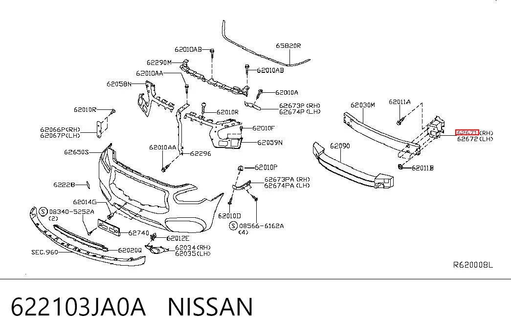 622103JA0A Nissan/Infiniti Кронштейн підсилювача переднього бампера