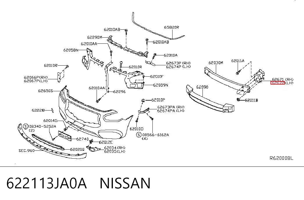 622113JA0A Nissan/Infiniti Кронштейн підсилювача переднього бампера