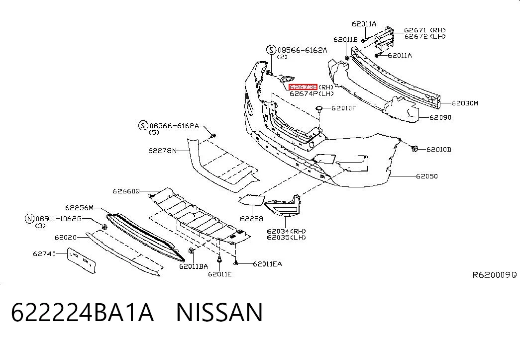 622224BA1A Nissan/Infiniti Кронштейн бампера переднього, правий