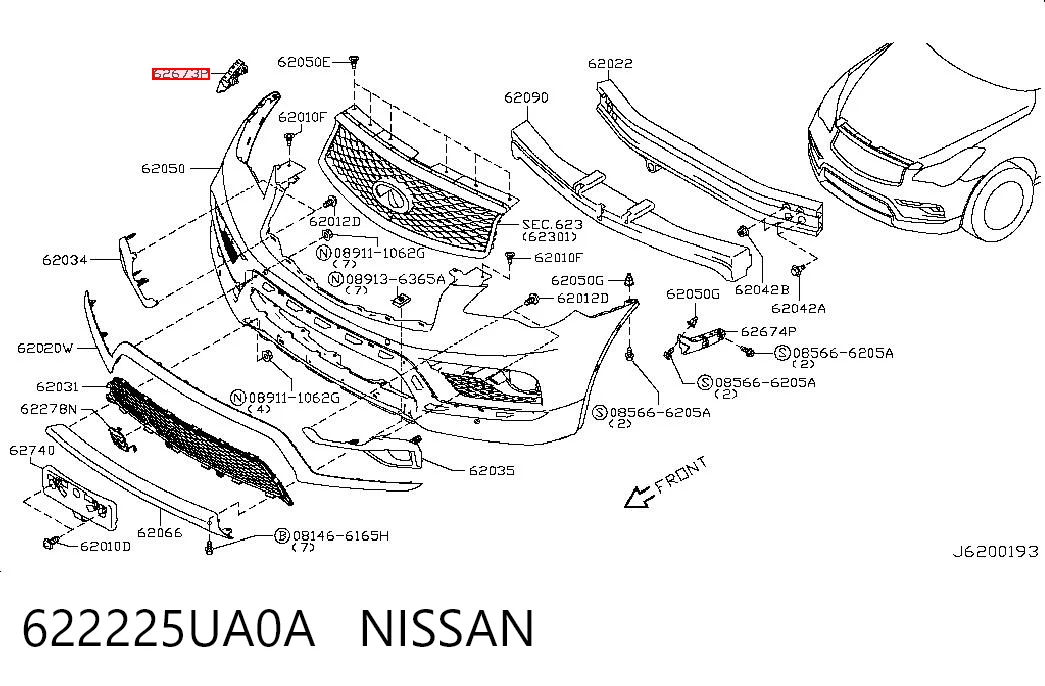 622225UA0A Nissan/Infiniti Кронштейн бампера переднього, правий