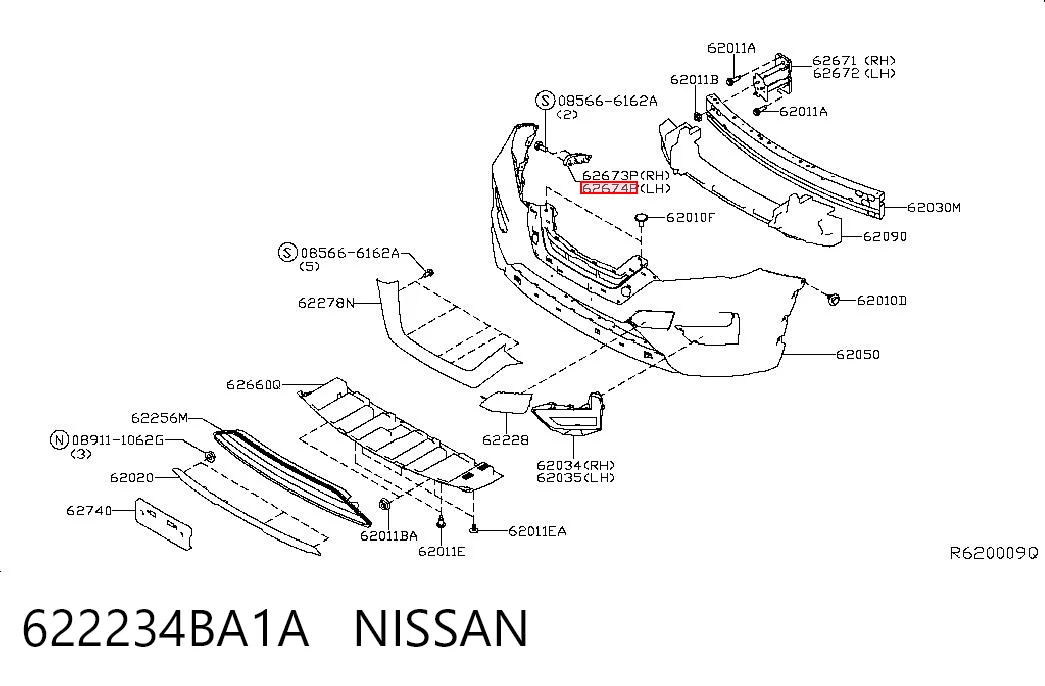 622234BA1A Nissan/Infiniti Лівий кронштейн переднього бампера