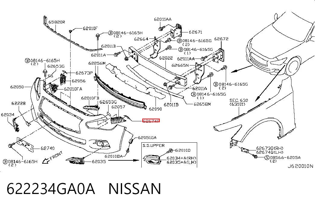 622234GA0A Nissan/Infiniti Лівий кронштейн переднього бампера