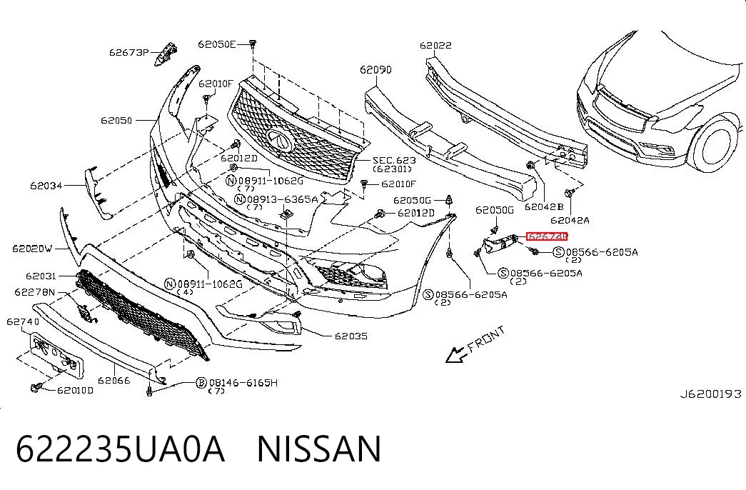 622235UA0A Nissan/Infiniti Лівий кронштейн переднього бампера