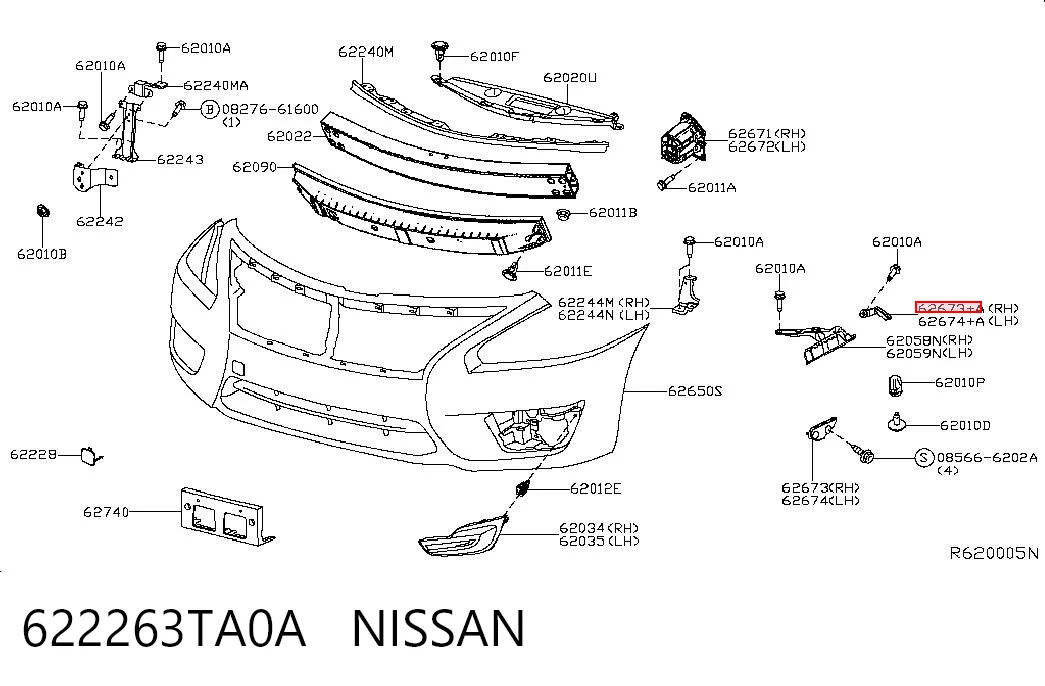 622263TA0A Nissan/Infiniti Кронштейн бампера переднього, правий