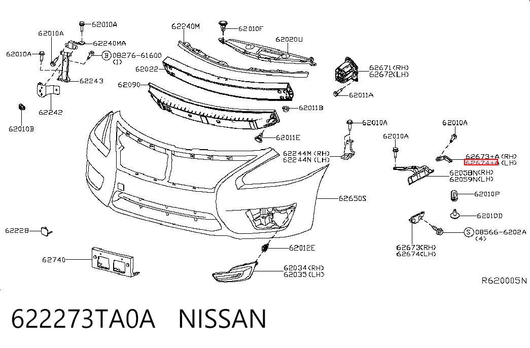 622273TA0A Nissan/Infiniti Лівий кронштейн переднього бампера