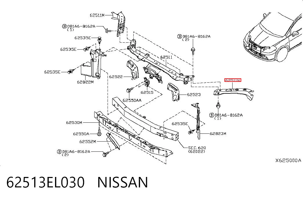 62513EL030 Nissan/Infiniti Кронштейн радіатора верхній, лівий