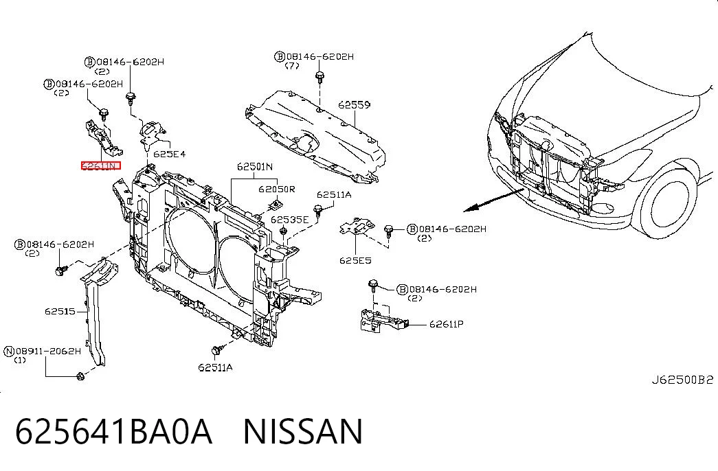 625641BA0A Nissan/Infiniti Кронштейн-адаптер кріплення фари передньої, правої