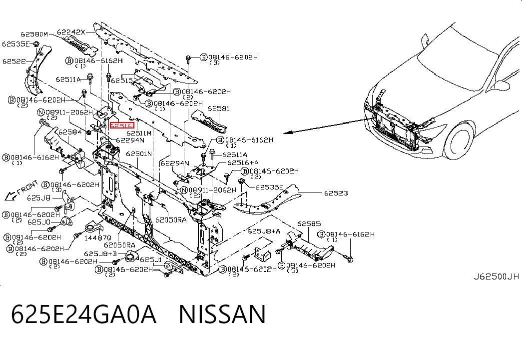 625E24GA0A Nissan/Infiniti Петлі і упор капота