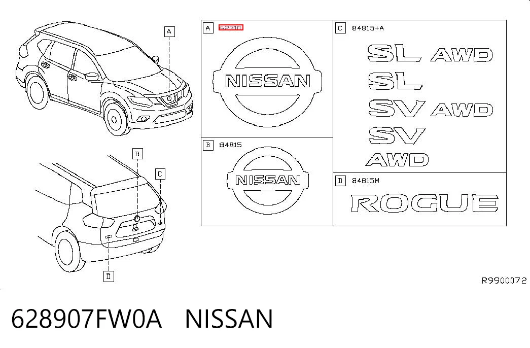 628907FW0A Nissan/Infiniti Фірмовий значок решітки радіатора