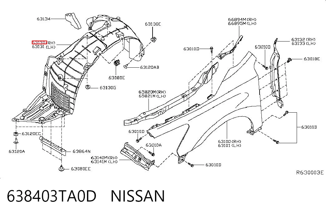 Підкрилок переднього крила, правий на Nissan Altima L33 